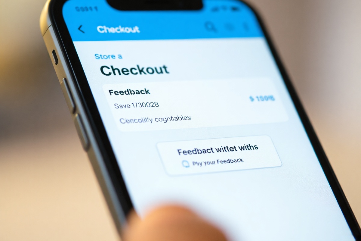 FeedBackPro Feedback-Widget, eingebettet in den Checkout-Prozess eines deutschen Mode-Onlineshops, zeigt eine einzelne Frage mit Smileys und einem Freitextfeld.